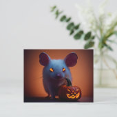 Happy Halloween. Kleine niedliche Maus mit Kürbis Briefkaart (Staand voorkant)