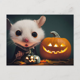  Happy Halloween. Kleine niedliche Maus mit Kürbis Briefkaart