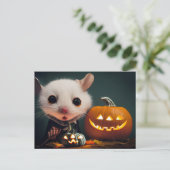  Happy Halloween. Kleine niedliche Maus mit Kürbis Briefkaart (Staand voorkant)
