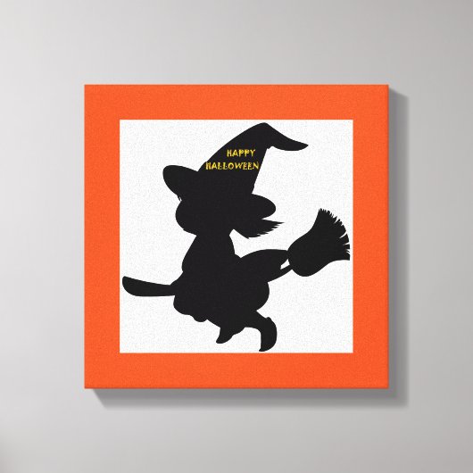 "HAPPY HALLOWEEN" KLEINE WITCH CANVAS AFDRUK (Voorkant)