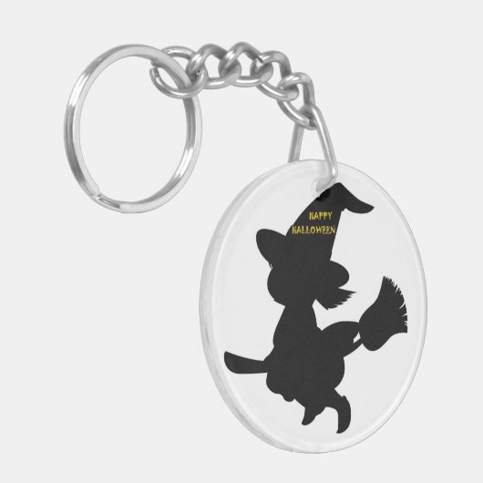 "HAPPY HALLOWEEN" KLEINE WITCH FLYING SLEUTELHANGER (Voorkant Links)