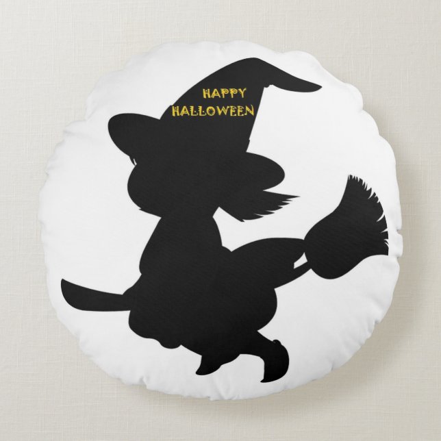 "HAPPY HALLOWEEN" KLEINE WITCH ROND KUSSEN (Voorkant)