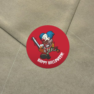 Happy Halloween Kleurrijke Kettingzaag Clown Carto Ronde Sticker