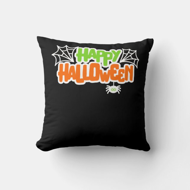 Happy Halloween Kleurrijke Schattigee Spinnenweb Kussen (Voorkant)