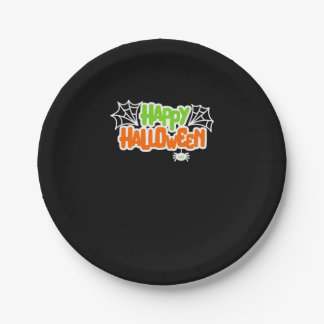 Happy Halloween Kleurrijke Schattigee Spinnenweb Papieren Bordje
