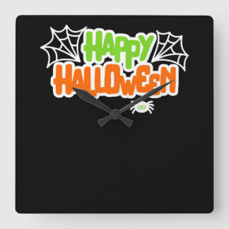 Happy Halloween Kleurrijke Schattigee Spinnenweb Vierkante Klok