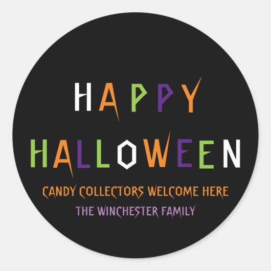 Happy Halloween kleurrijke spooky typografie Aange Ronde Sticker (Voorkant)