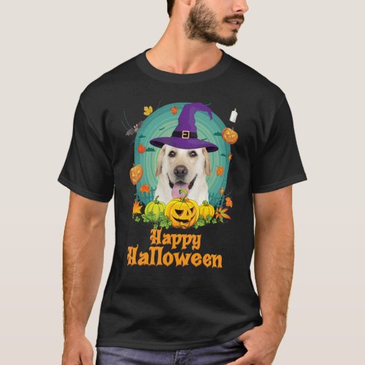 Happy Halloween Labrador Retriever Dog Pumpkin Wit T-shirt (Voorkant)