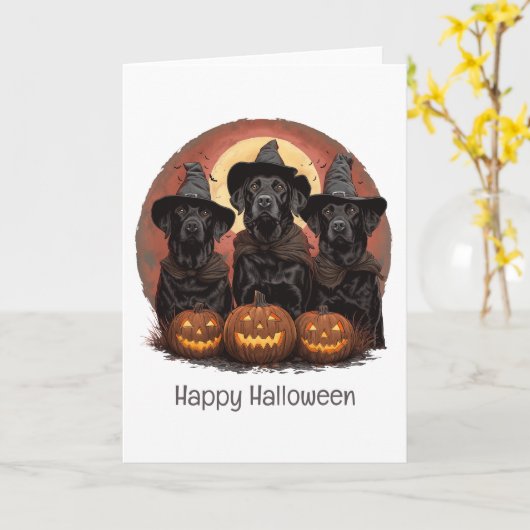 Happy Halloween Labrador Retriever Dogs Witch Pett Kaart (Gele Bloem)