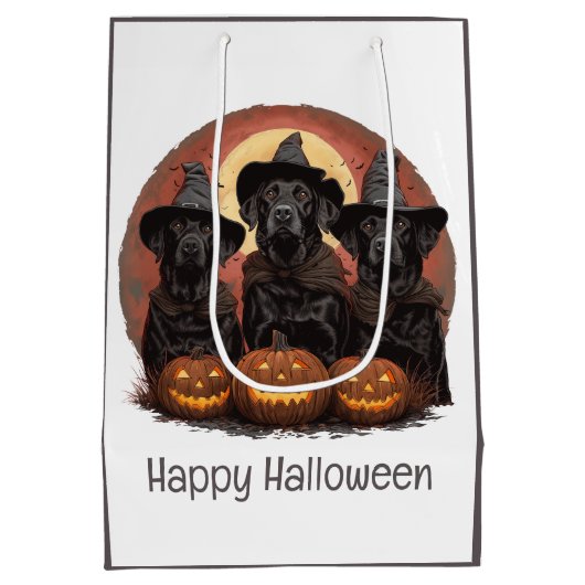 Happy Halloween Labrador Retriever Dogs Witch Pett Medium Cadeauzakje (Achterkant)