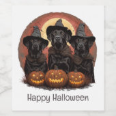 Happy Halloween Labrador Retriever Dogs Witch Pett Wijn Etiket (Enkel label)