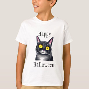 Happy Halloween Leuke zwarte kat gele ogen T-shirt
