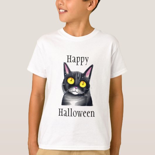 Happy Halloween | Leuke zwarte kat gele ogen T-shirt (Voorkant)