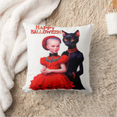 Happy Halloween Little Witch And Her Black Cat Kussen (Deken)