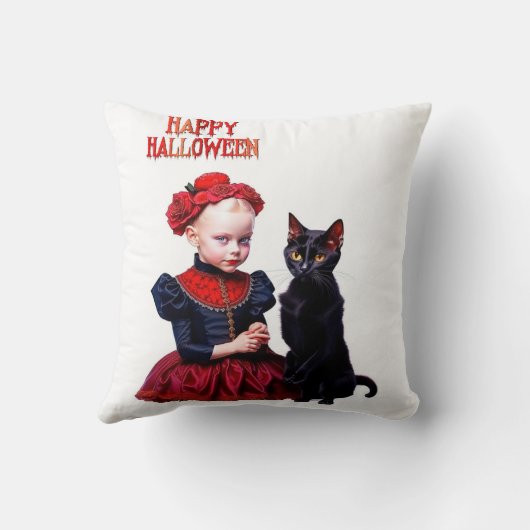 Happy Halloween Little Witch And Her Black Cat Kussen (Achterkant)