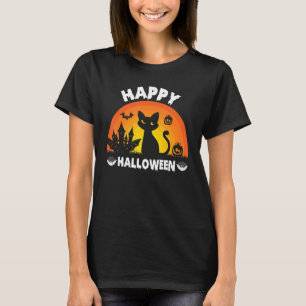 Happy Halloween Meowoween Cute Black Cat Party Cos T-shirt