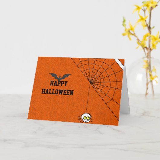 Happy Halloween met Black Bat en Spider web Kaart (Gele Bloem)
