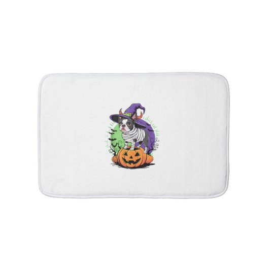 Happy Halloween met Boston Terrier Mummy & Witch Badmat (Voorkant)
