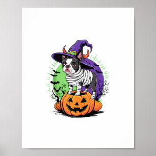 Happy Halloween met Boston Terrier Mummy & Witch Poster