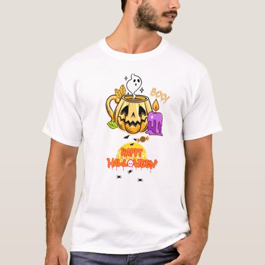 Happy Halloween met brandende kaars T-shirt (Voorkant)