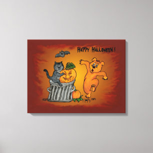 Happy Halloween met Cat Bat Dog en Spider Canvas Afdruk