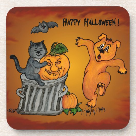 Happy Halloween met Cat Bat Dog en Spider Drankjes Onderzetter (Voorkant)