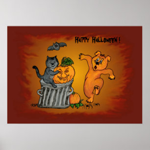 Happy Halloween met Cat Bat Dog en Spider Poster