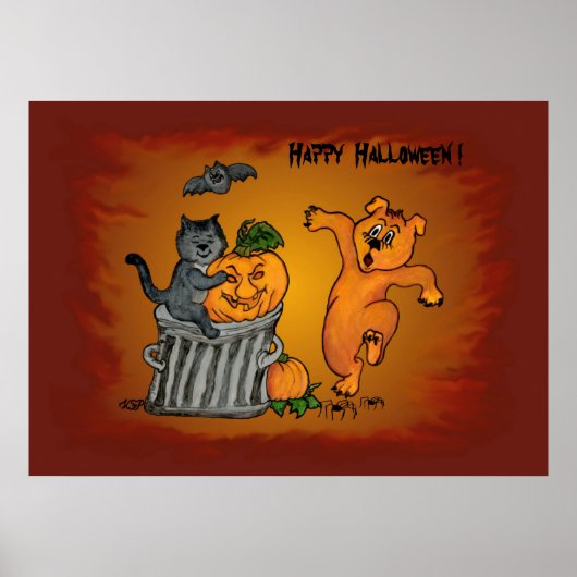Happy Halloween met Cat Bat Dog en Spider Poster (Voorkant)