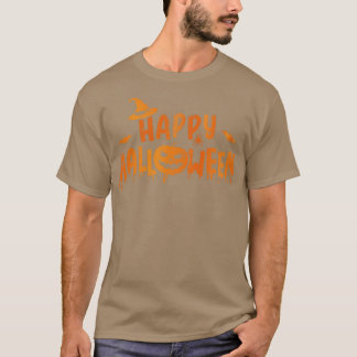 Happy halloween met een eng pompoen gezicht en hek t-shirt