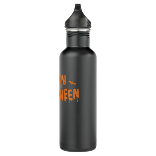 Happy halloween met een eng pompoen gezicht en hek waterfles  (Rechts)