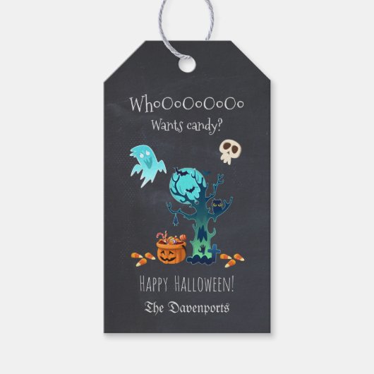 Happy Halloween met geesten vleermuizen Skulls & S Cadeaulabel (Voorkant)