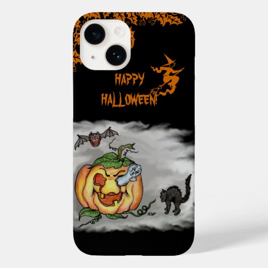 Happy Halloween met Ghost Cat Bat Pumpkin Case-Mate iPhone Case (Achterkant)
