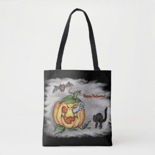 Happy Halloween met Ghost Cat Bat Pumpkin Tote Bag