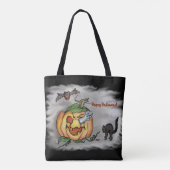 Happy Halloween met Ghost Cat Bat Pumpkin Tote Bag (Achterkant)