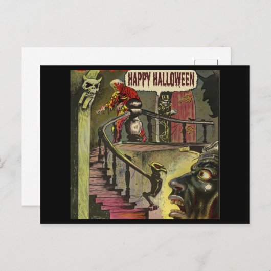 Happy Halloween met haunted house en geest Briefkaart (Voorkant / Achterkant)