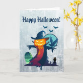 Happy Halloween met haunted Scarecrow Kaart (Gele Bloem)