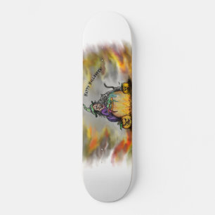 Happy Halloween met heks, zwarte kat en pompoen Persoonlijk Skateboard