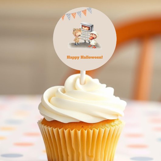 Happy Halloween met kind van beren, eenden en reke Ronde Sticker