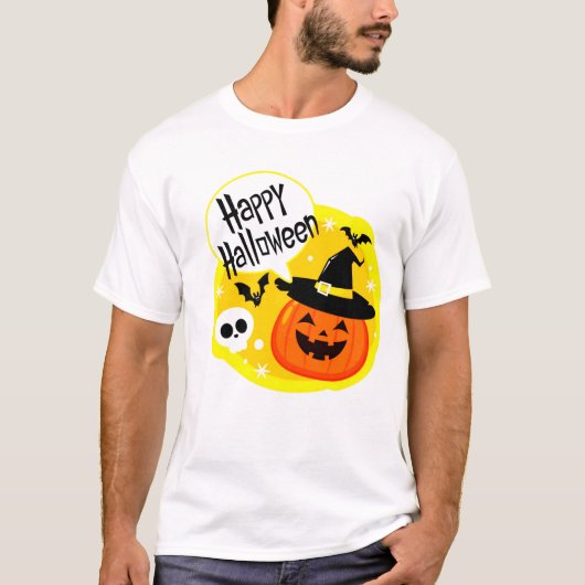 Happy Halloween met lachende pompoen T-shirts (Voorkant)