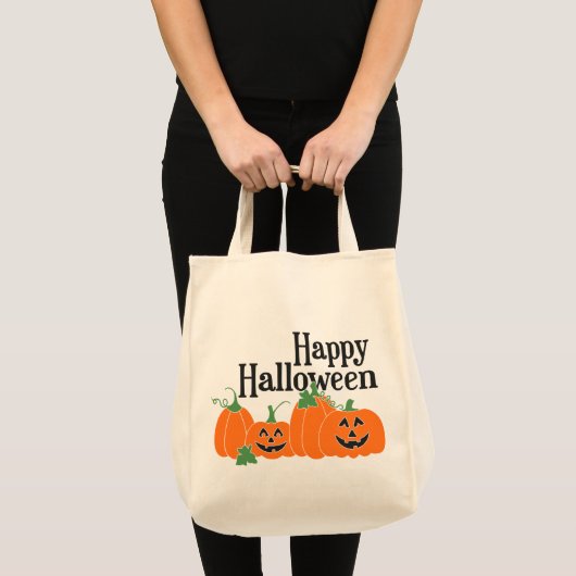 Happy Halloween met pompoenen en Jack O Lantern Tote Bag (Voorkant (product))