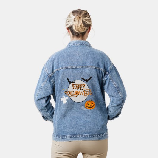 Happy Halloween met pompoenen, vleermuizen en gees Denim Jacket (Model)