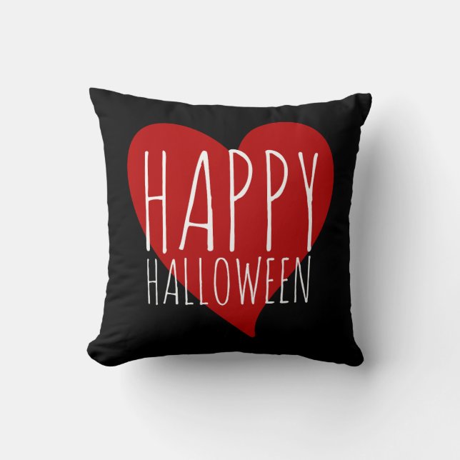 Happy Halloween met Red Heart Black & Grey Stripes Kussen (Voorkant)