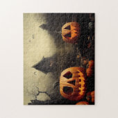 Happy Halloween mit Kürbissen und gruseligem Land. Legpuzzel (Verticaal)