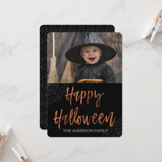 Happy Halloween Modern Halloween Photo Card Kaart (Voorkant / Achterkant in situ)