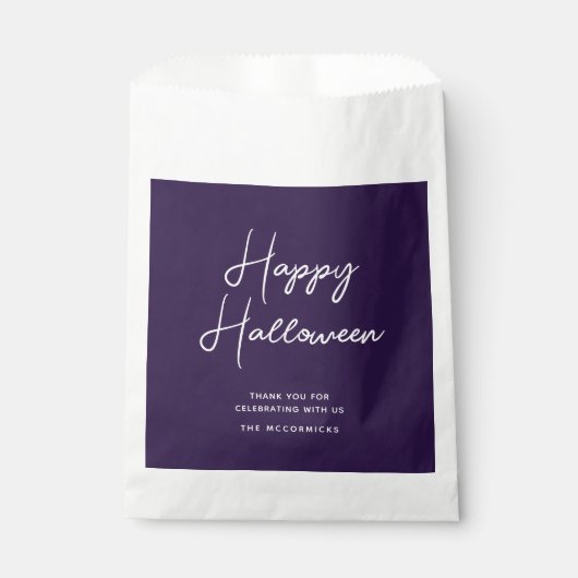 Happy Halloween Modern Paars Script Name Snoep Bedankzakje (Voorkant)