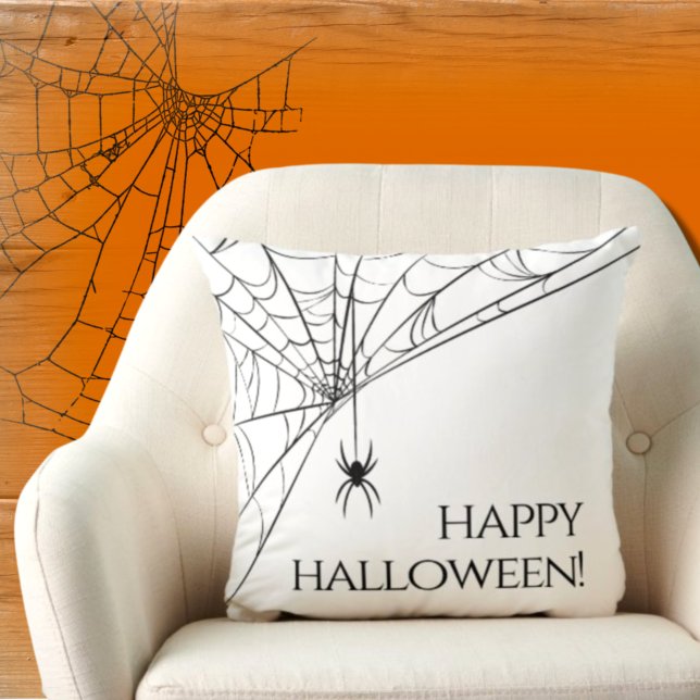 Happy Halloween Modern Spider Black White Kussen (Creator heeft geüpload)