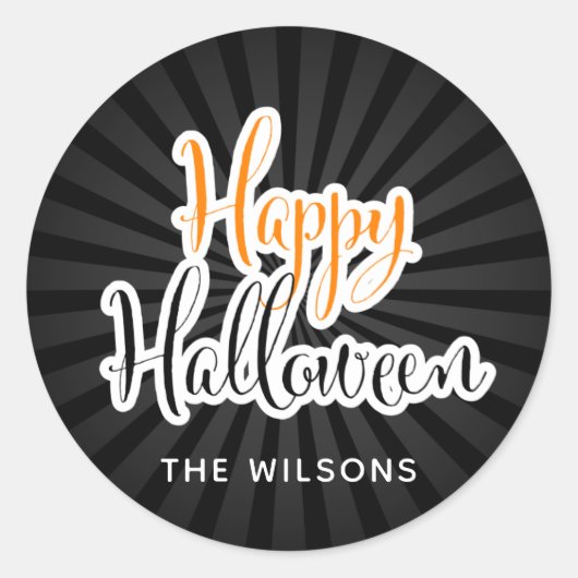 Happy Halloween Modern Typography Black Sinaasappe Ronde Sticker (Voorkant)