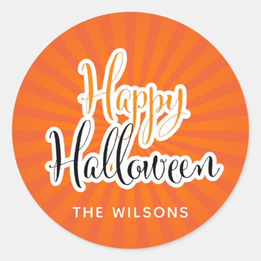 Happy Halloween Modern Typography Oranje Black Ronde Sticker (Voorkant)