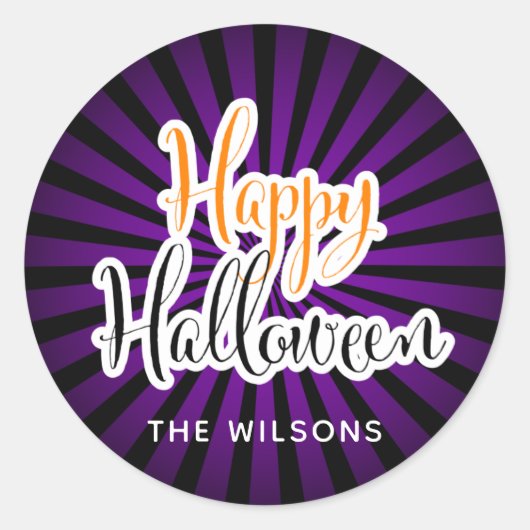 Happy Halloween Modern Typography Paars Black Ronde Sticker (Voorkant)