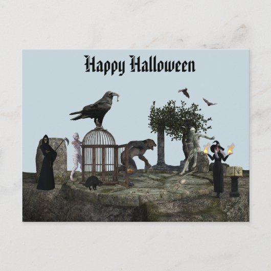 Happy Halloween Monster Scene Weerwolf Zombie Briefkaart (Voorkant)